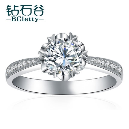鉆石谷18K鉆石戒指女1克拉裸鉆定制白金訂婚求婚結婚鉑金鉆戒正品